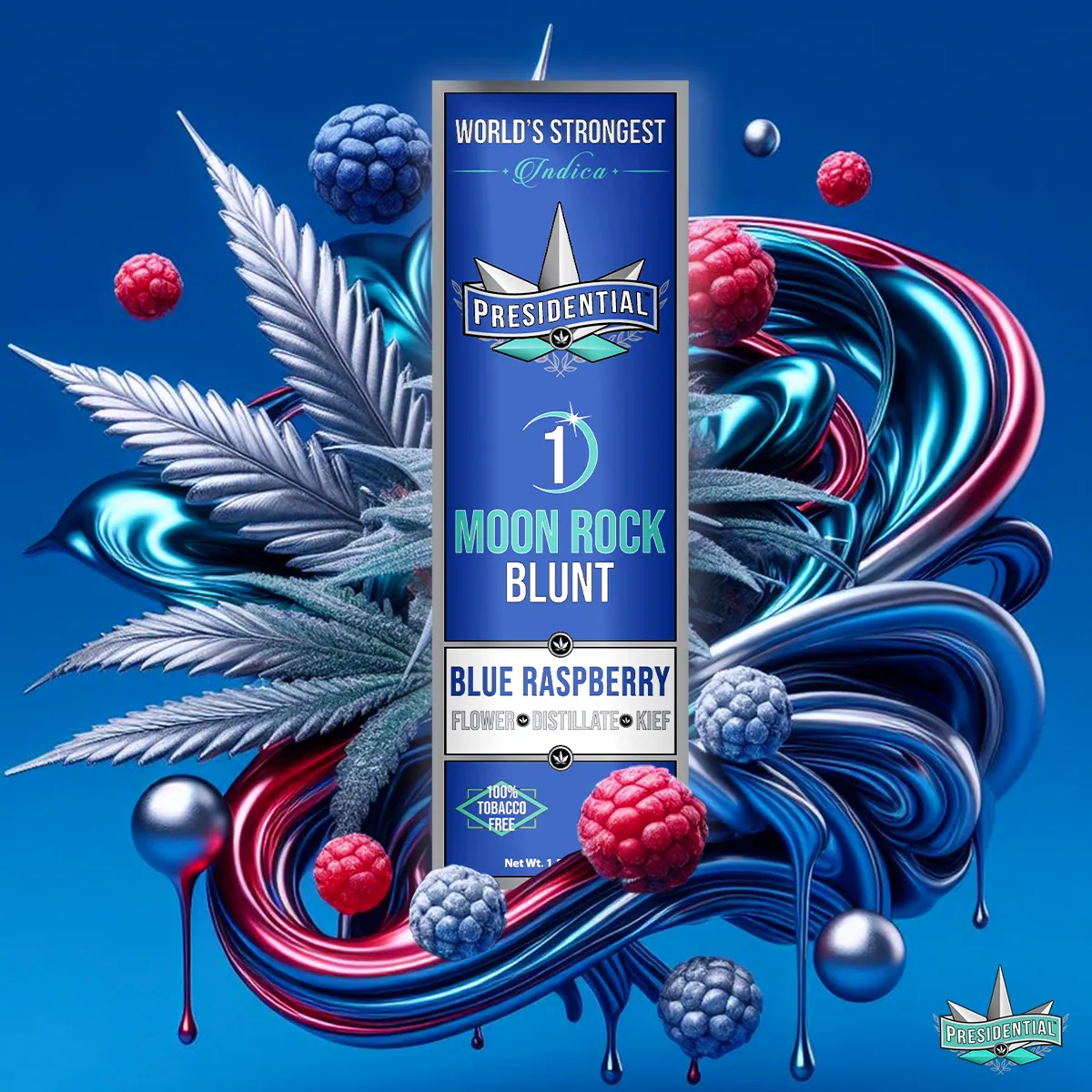 Presidential Blue Raspberry blunt package artwork