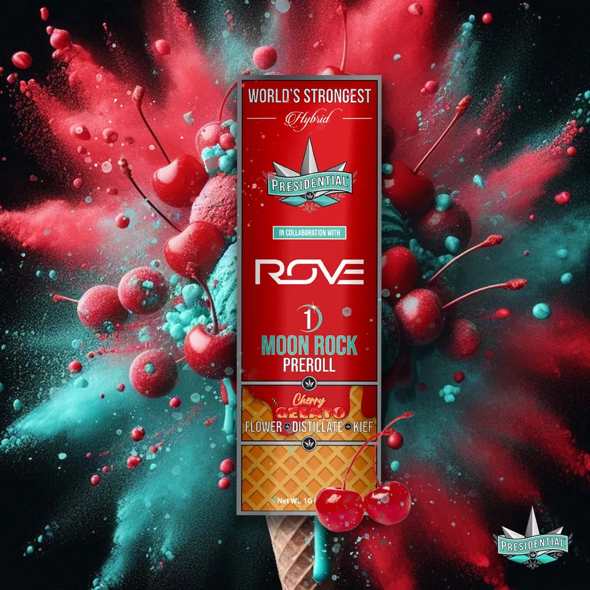Presidential Cherry Gelato infused pre-roll package artwork