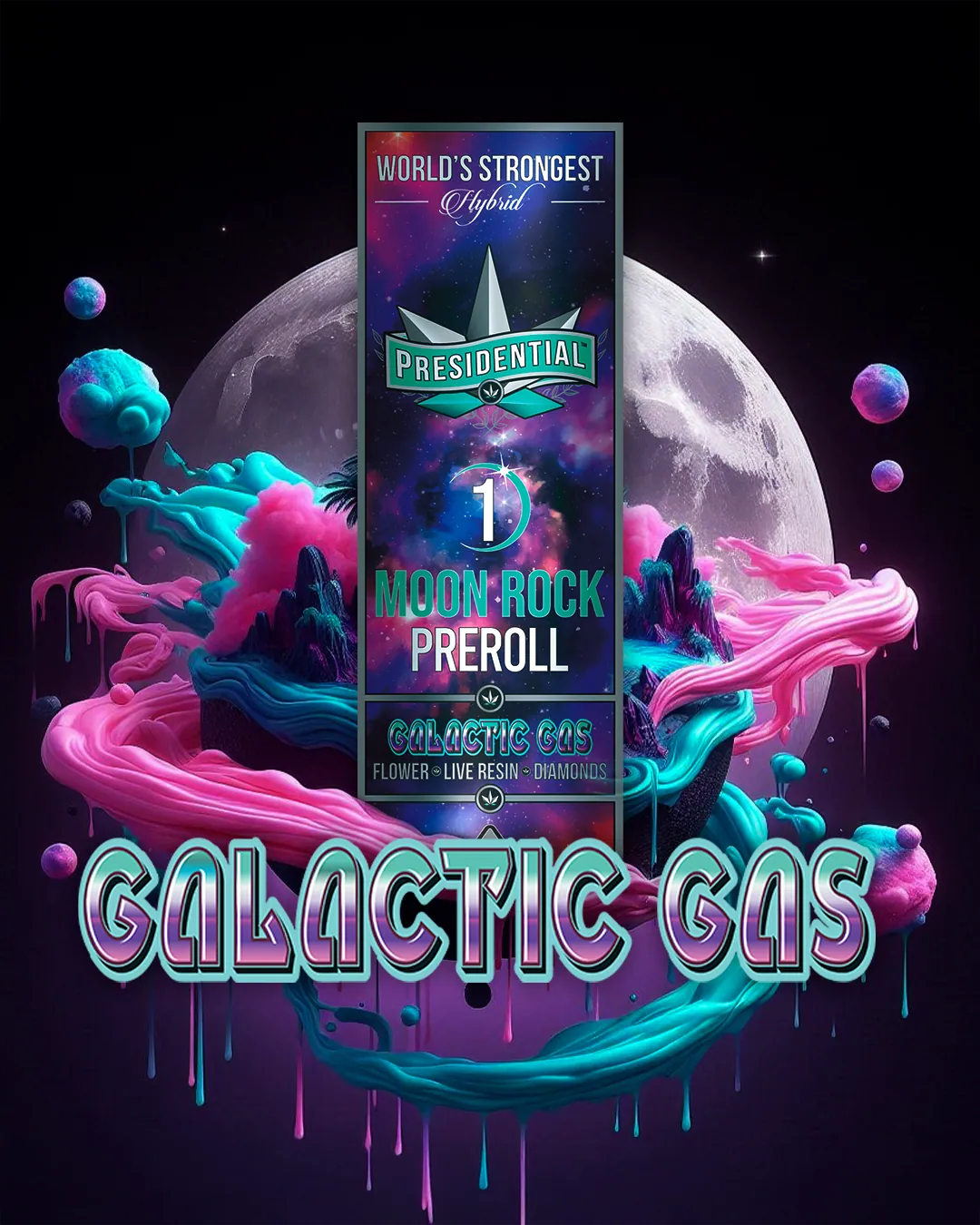 Presidential Galactic Gas infused pre-roll package artwork