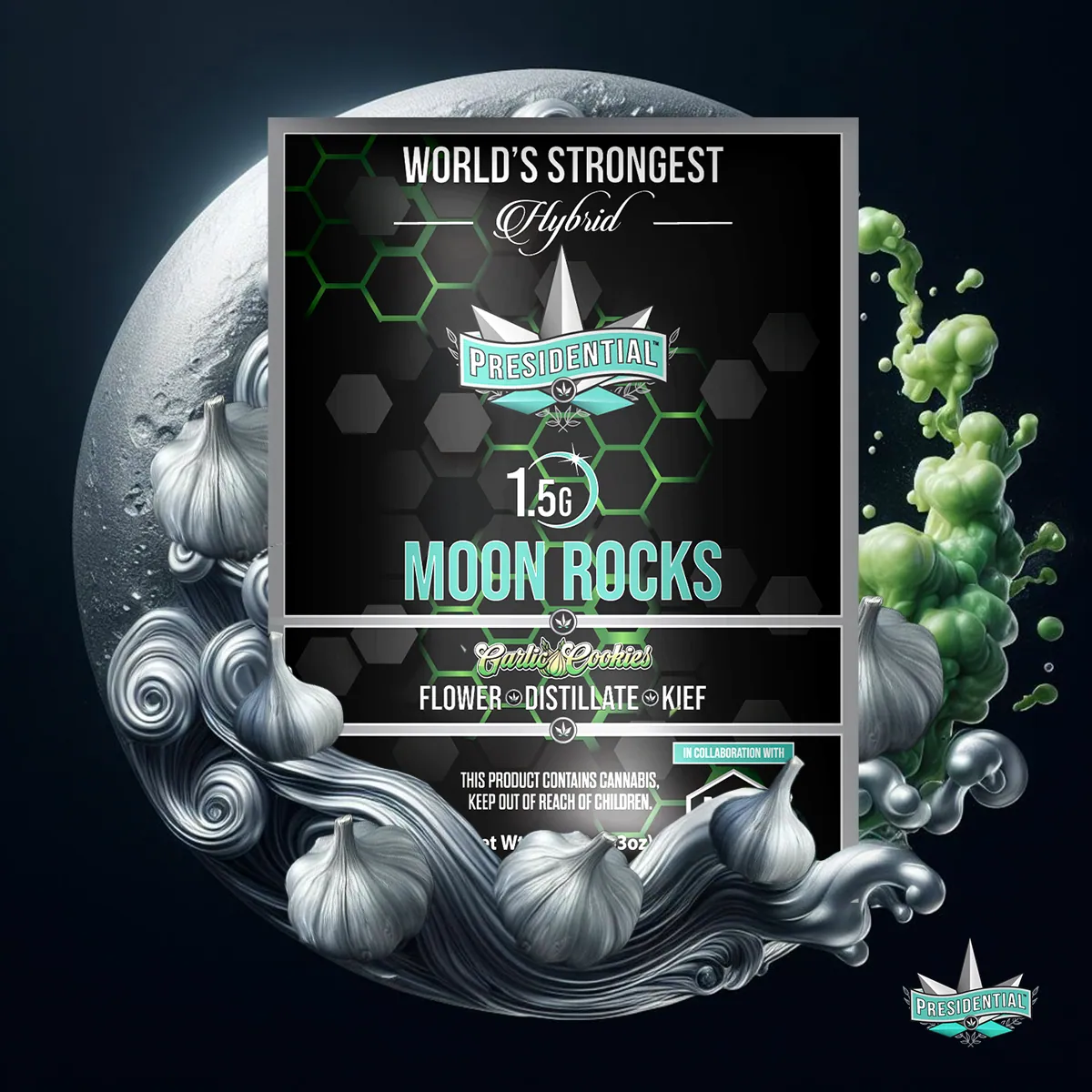 Presidential Garlic Cookie Moon Rocks package artwork