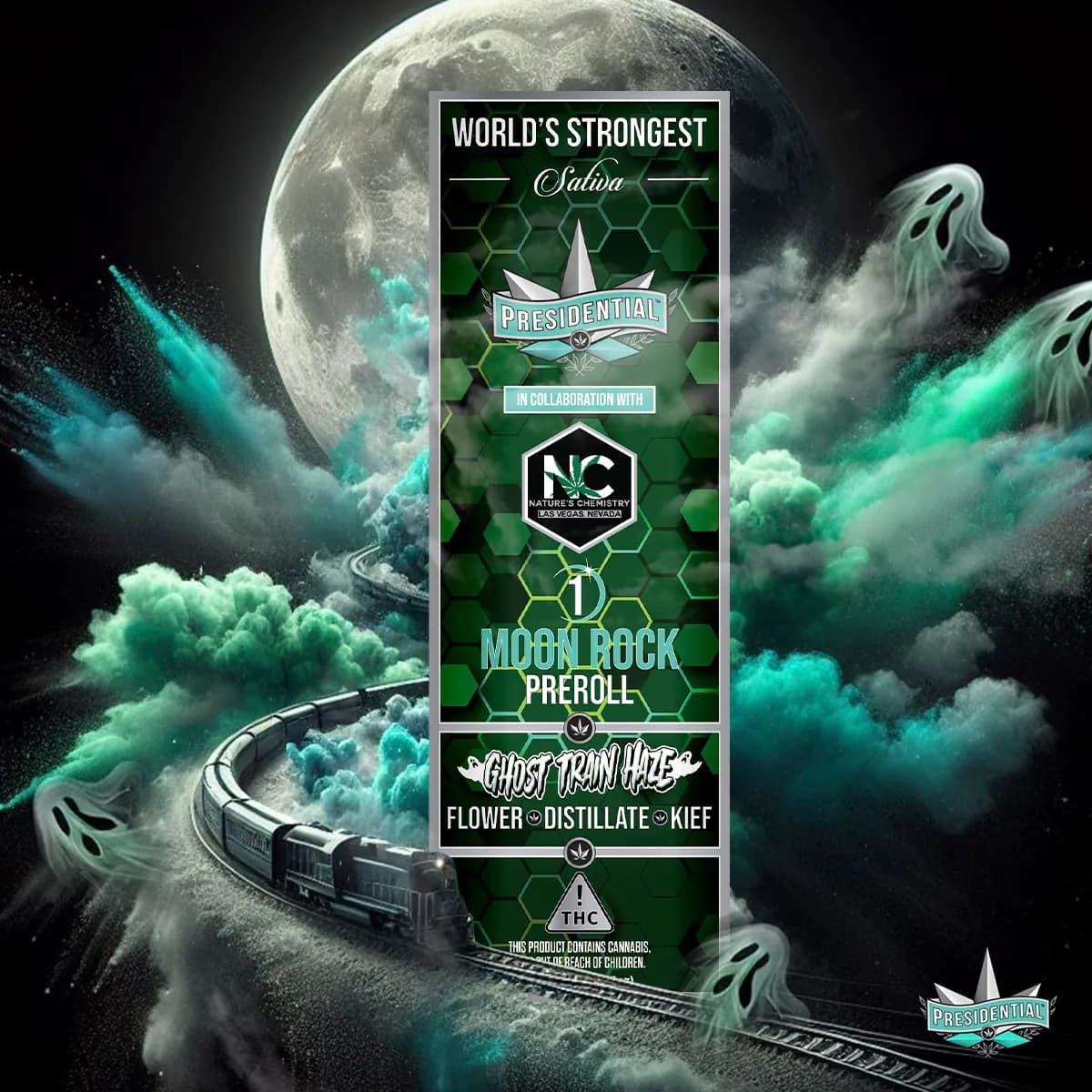 Presidential Ghost Haze infused pre-roll package artwork