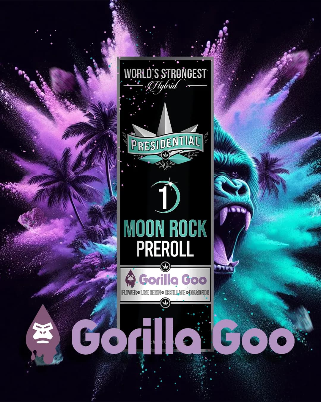 Presidential Gorilla Goo infused pre-roll package artwork