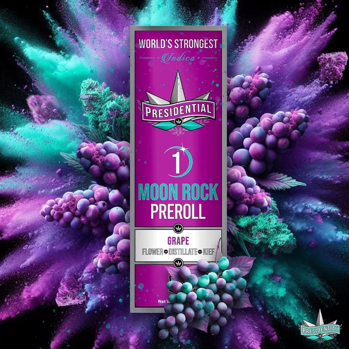 Presidential Grape infused pre-roll package artwork