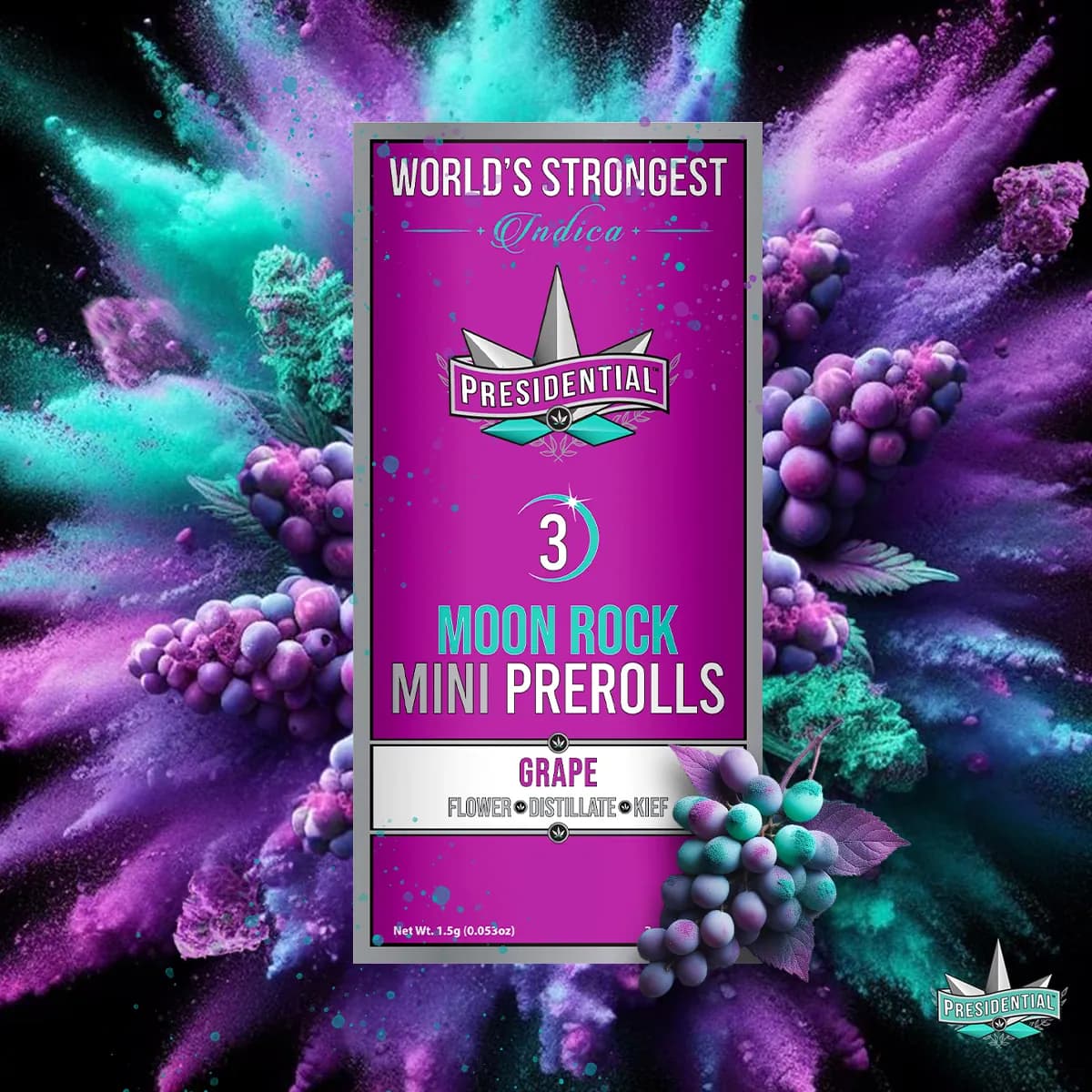 Presidential Grape mini pre-roll package artwork