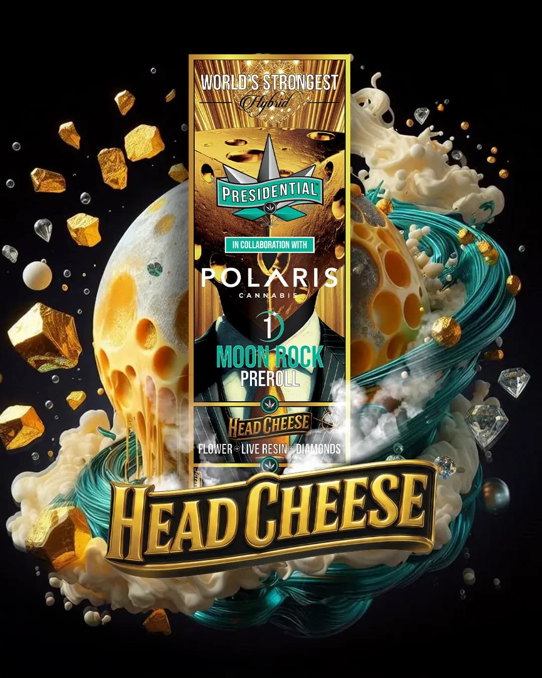 Presidential Head Cheese infused pre-roll package artwork