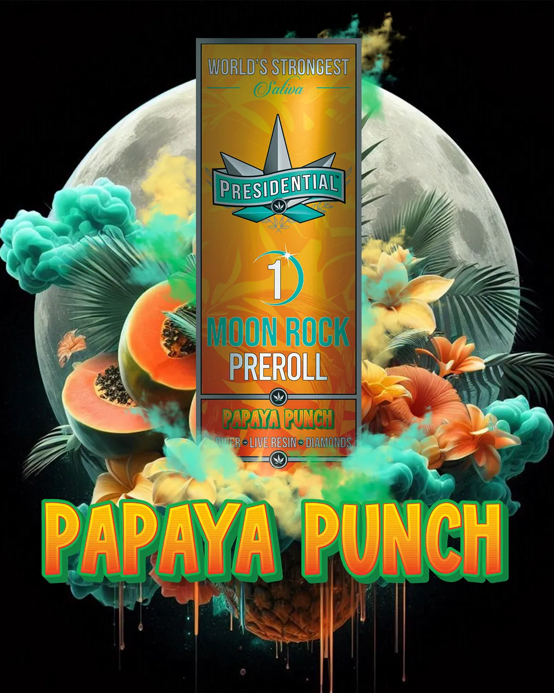 Presidential Papaya Punch infused pre-roll package artwork