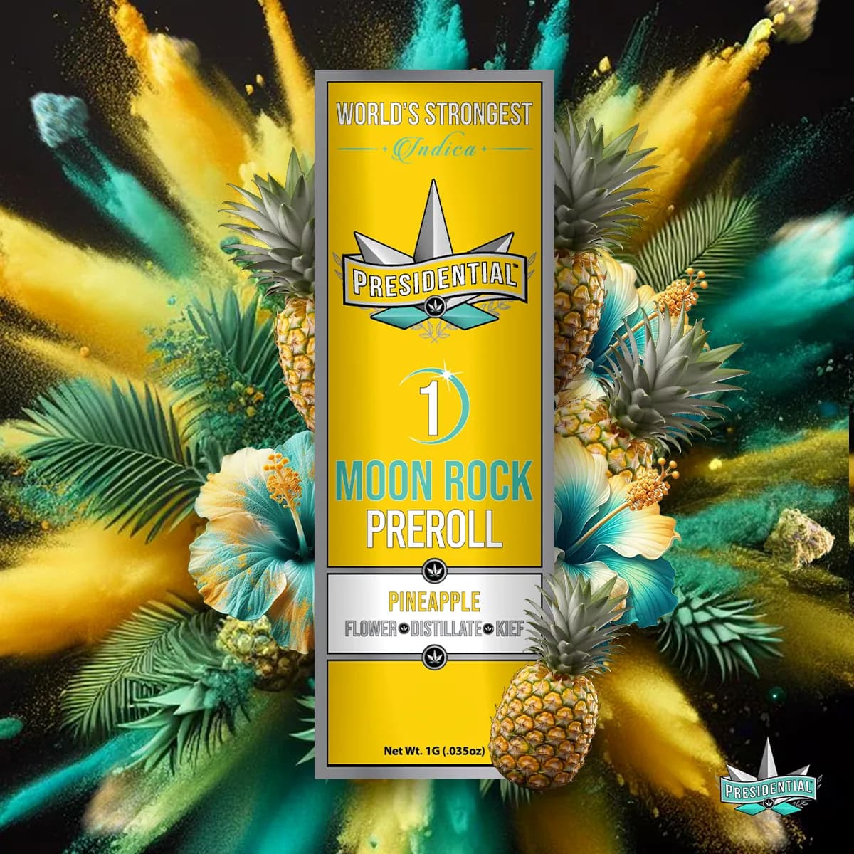 Presidential Pineapple infused pre-roll package artwork