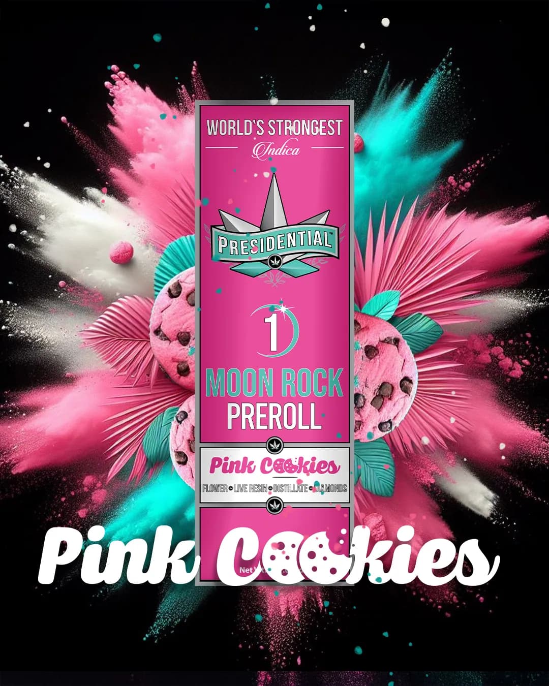 Presidential Pink Cookie infused pre-roll package artwork