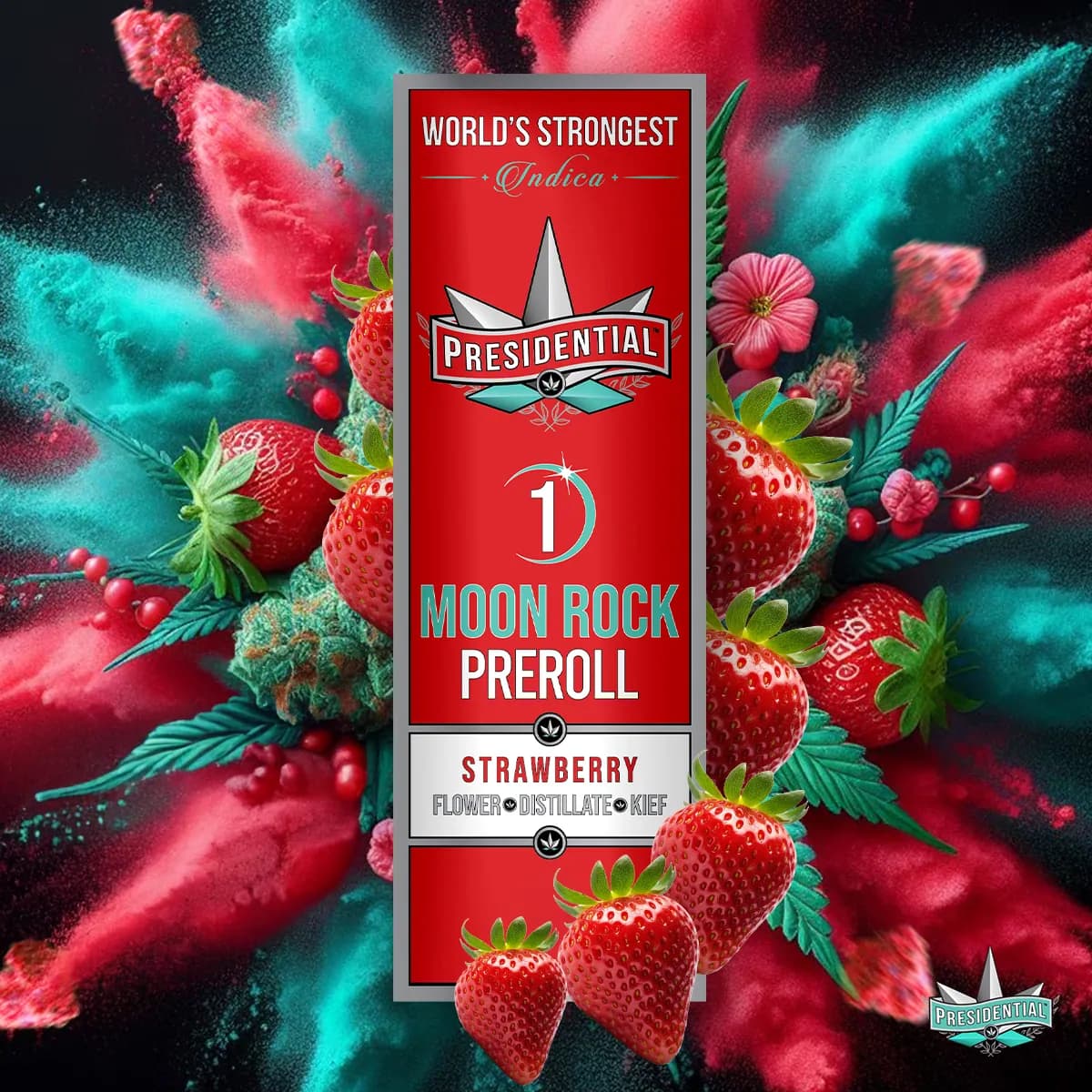 Presidential Strawberry infused pre-roll package artwork