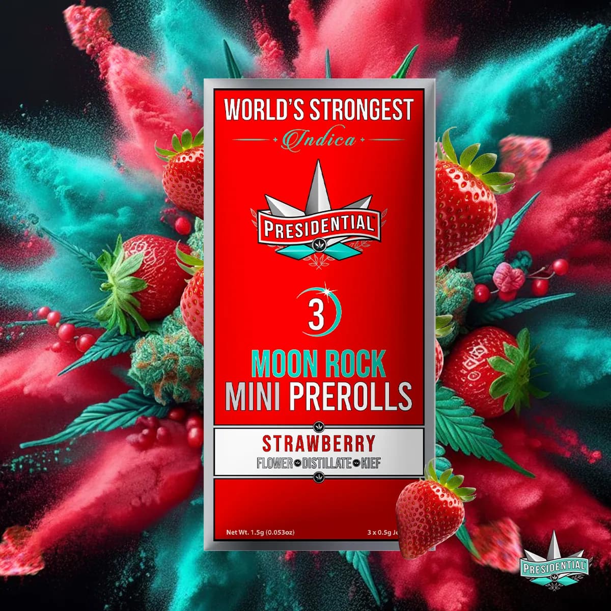 Presidential Strawberry mini pre-roll package artwork