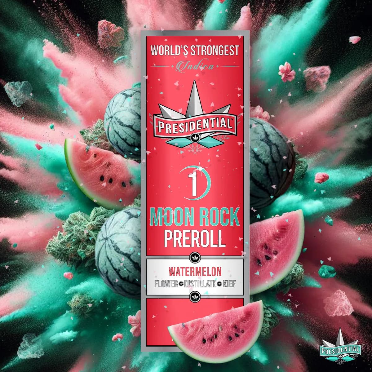 Presidential Watermelon infused pre-roll package artwork