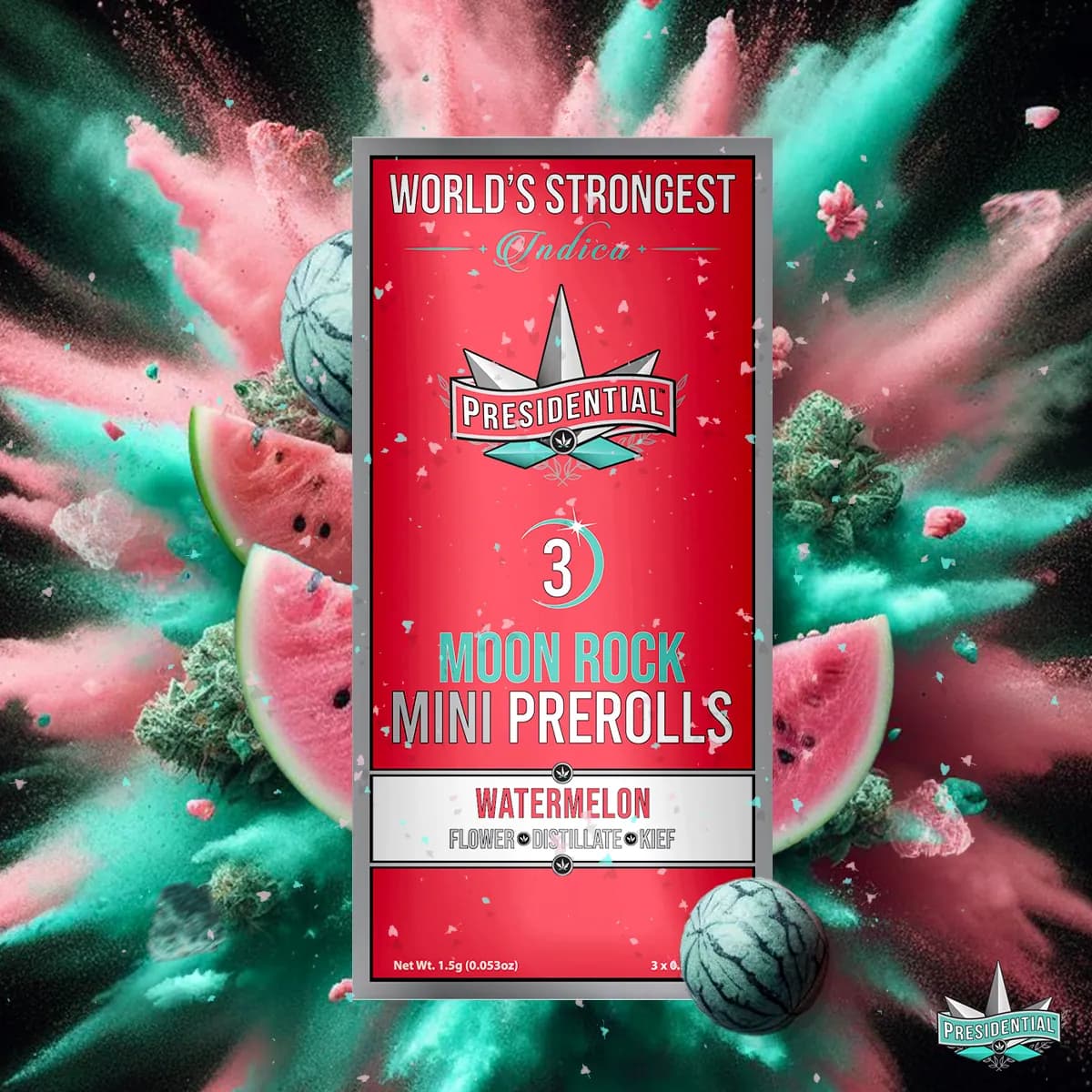 Presidential Watermelon mini pre-roll package artwork