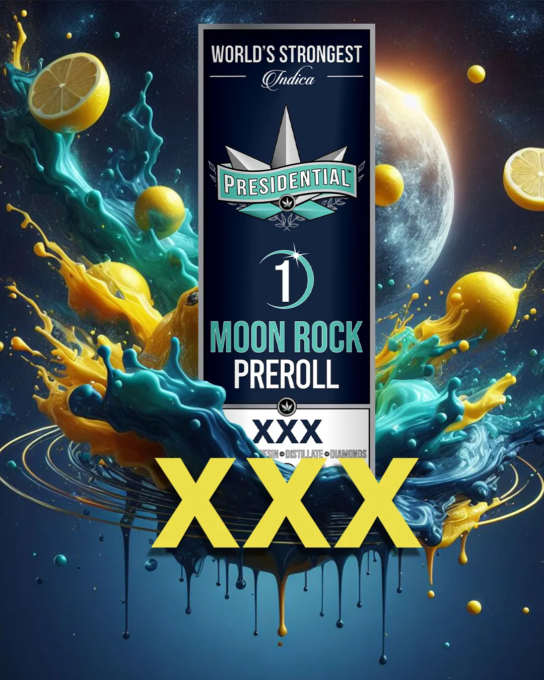 Presidential XXX infused pre-roll package artwork